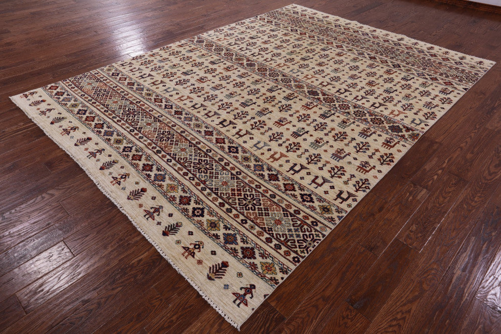 8' 0" X 11' 2" Handmade Persian Gabbeh Tribal Wool Rug Q10964