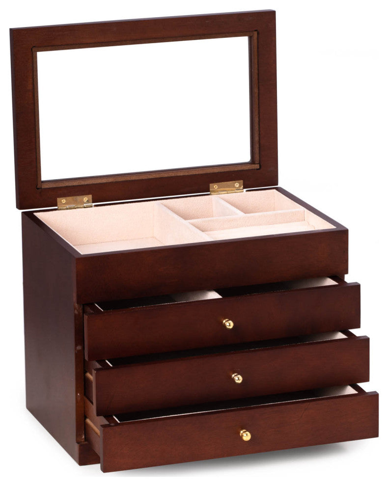Rosewood Jewelry Box, Glass Viewing Top