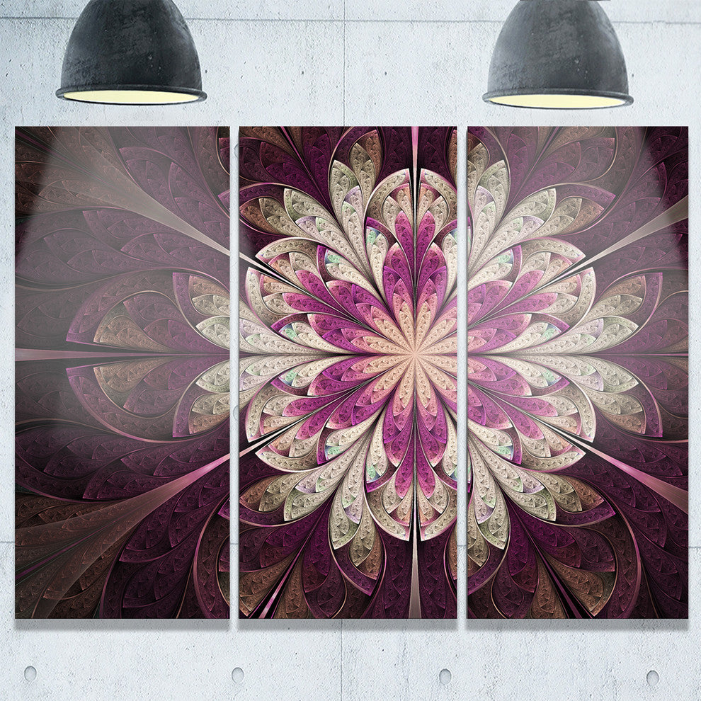 "White Purple Rounded Fractal Flower" Metal Wall Art, 3 Panels, 36"x28"