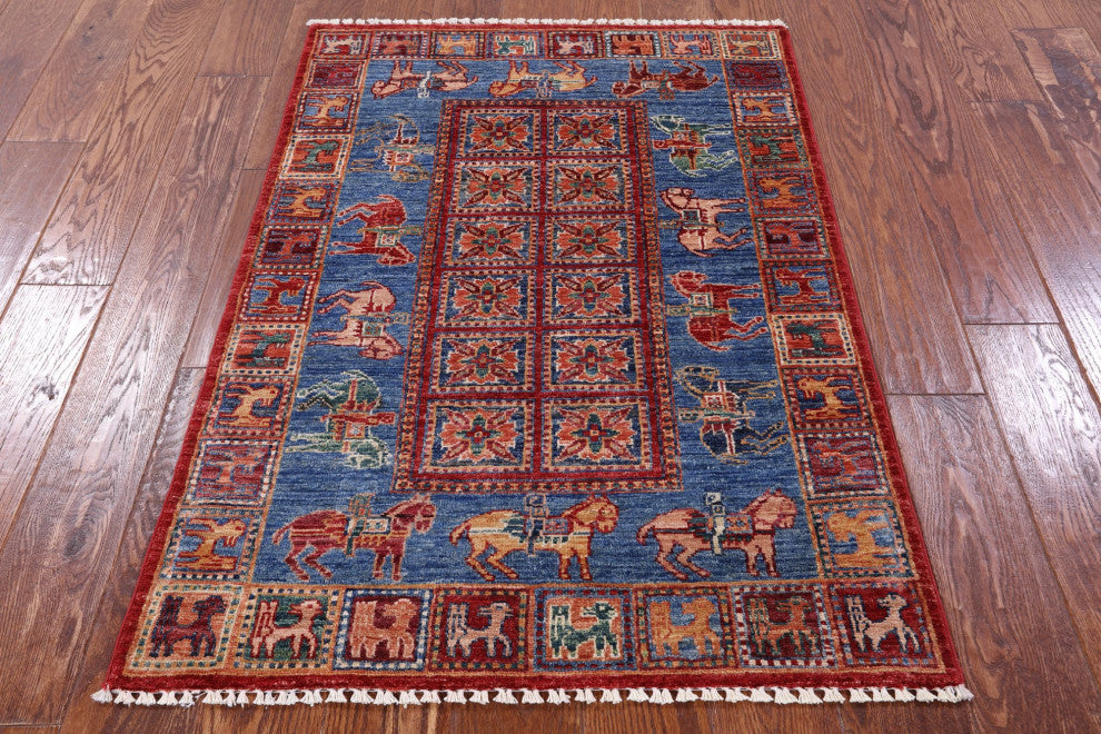 Hand Knotted Antiqued Pazyryk Historical Design Wool Rug 2' 9" X 4' 0" Q11116