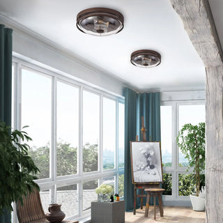 Rustic 2-Light Flush Mount Ceiling Lamp with Clear Glass Shades