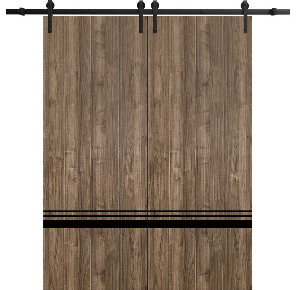 Sturdy Double Barn Door 56 x 80 with | Planum 0012 Walnut with  | 13FT