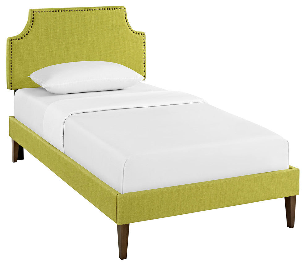 Modway Laura Twin Fabric Platform Bed With Squared Tapered Legs, Wheatgrass
