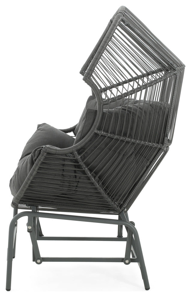 Paloma Modern Design Outdoor Wicker Gliding Chair, Dark Gray