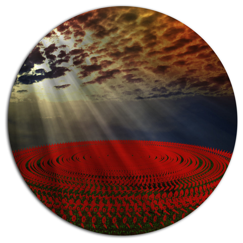 Beautiful Circled Flower Fields, Floral Wall Disc Metal Wall Art, 11"