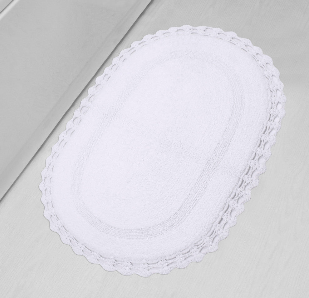 Hampton Crochet Reversible Bath Rug Set, 24x40 Rectangle, White