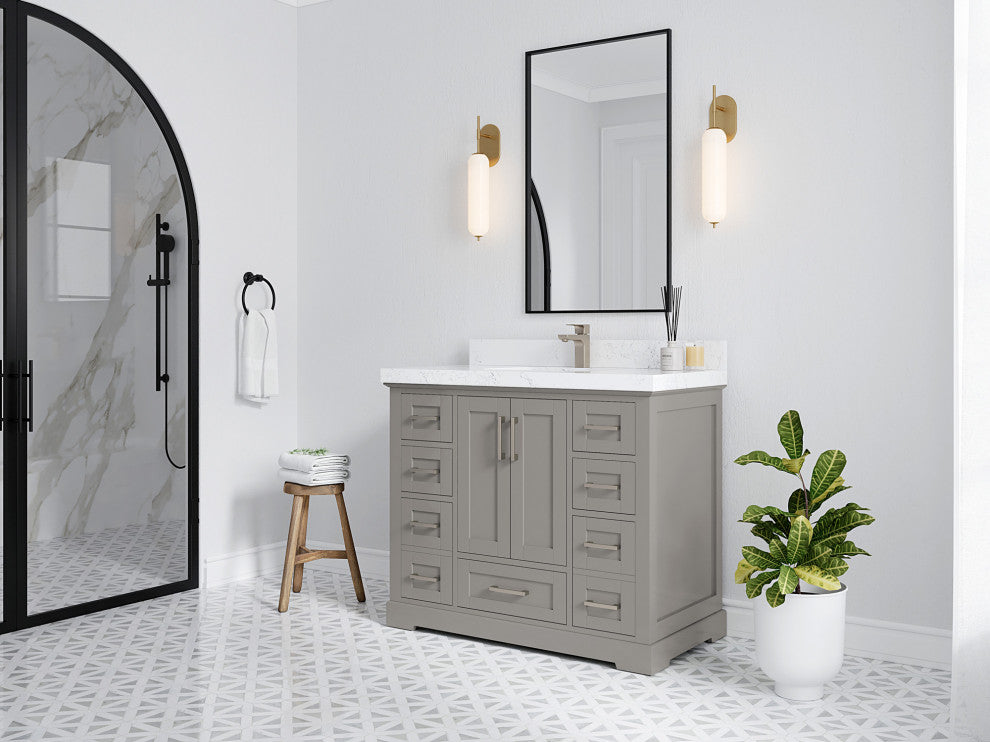 Boston 48 Single Sink Bath Vanity in Elephant Skin Gray 2" Pearl Gray