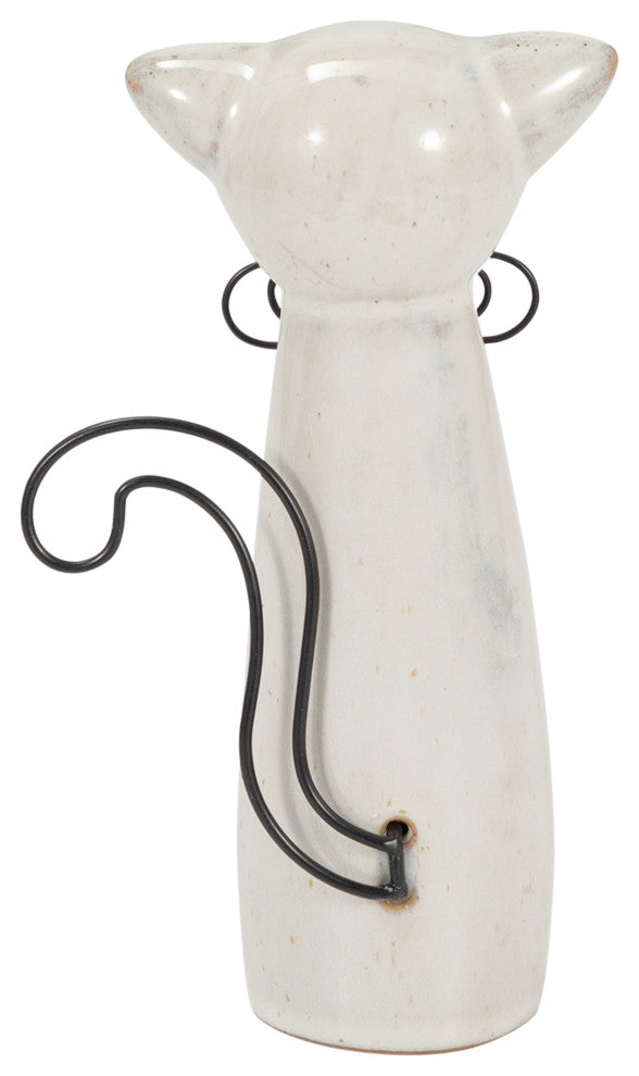 Ceramic 7"H Cat With Glasses, Beige