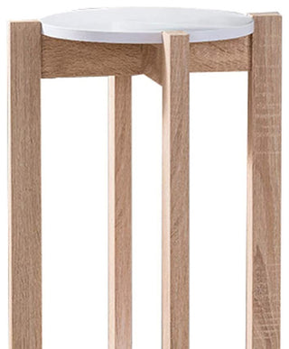 Benzara BM148923 2 Round Shelves Natural Wood Plant Stand, Light Brown & White