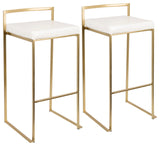 LumiSource Fuji Barstool, Gold and White PU, Set of 2