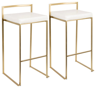 LumiSource Fuji Barstool, Gold and White PU, Set of 2