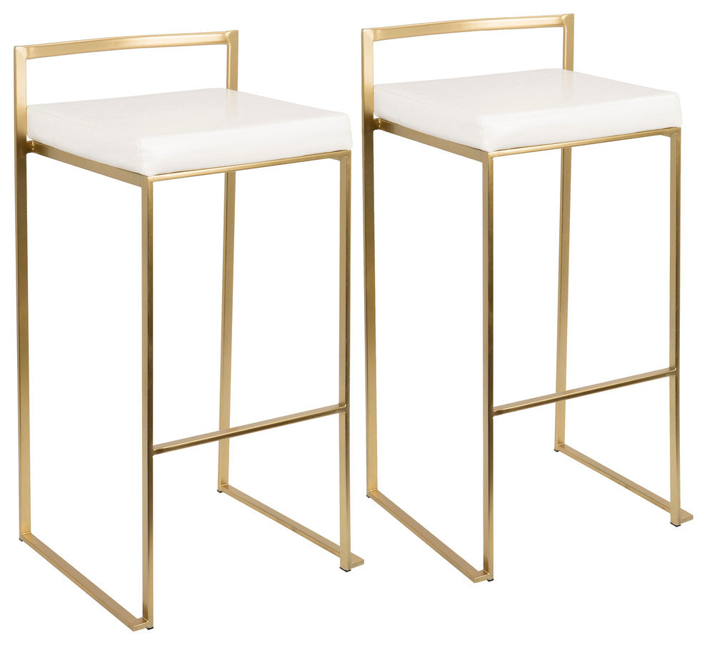 LumiSource Fuji Barstool, Gold and White PU, Set of 2