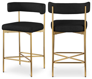 Rivage Durable Linen Textured Fabric Stool (Set of 2), Black, Brushed Gold
