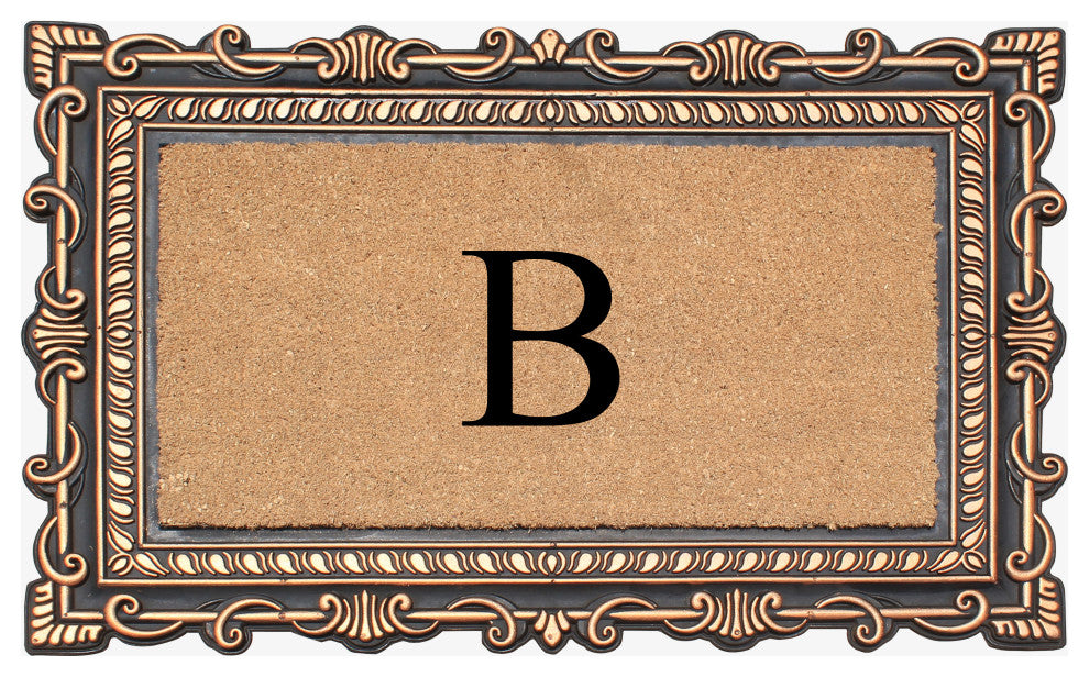 Carson Bronze/Beige Rubber And Coir 24"x36", Monogrammed Doormat, B