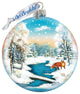 Hand Painted Scenic Glass Ornament Winter Fox Ball