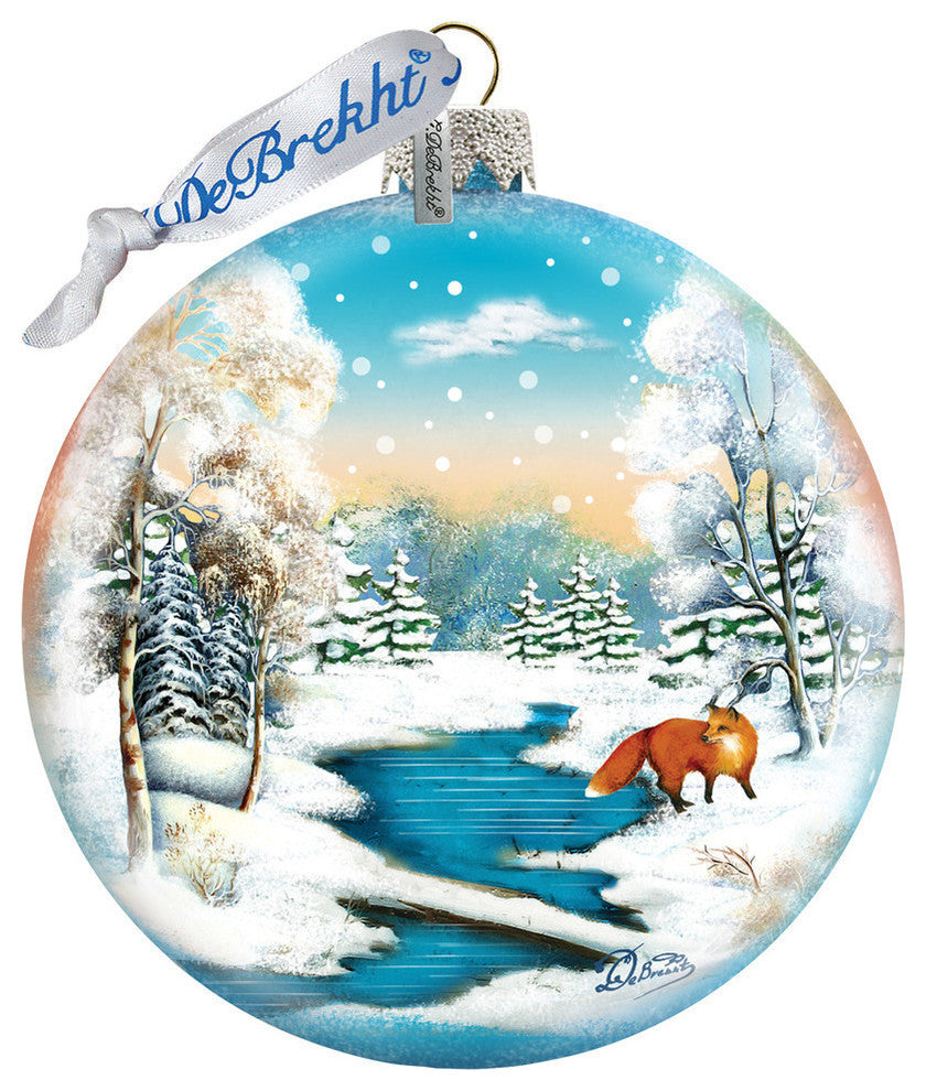 Hand Painted Scenic Glass Ornament Winter Fox Ball