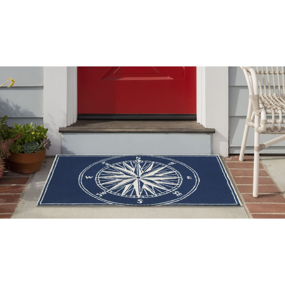 Frontporch Compass Indoor/Outdoor Rug, Navy, 2'6x4'