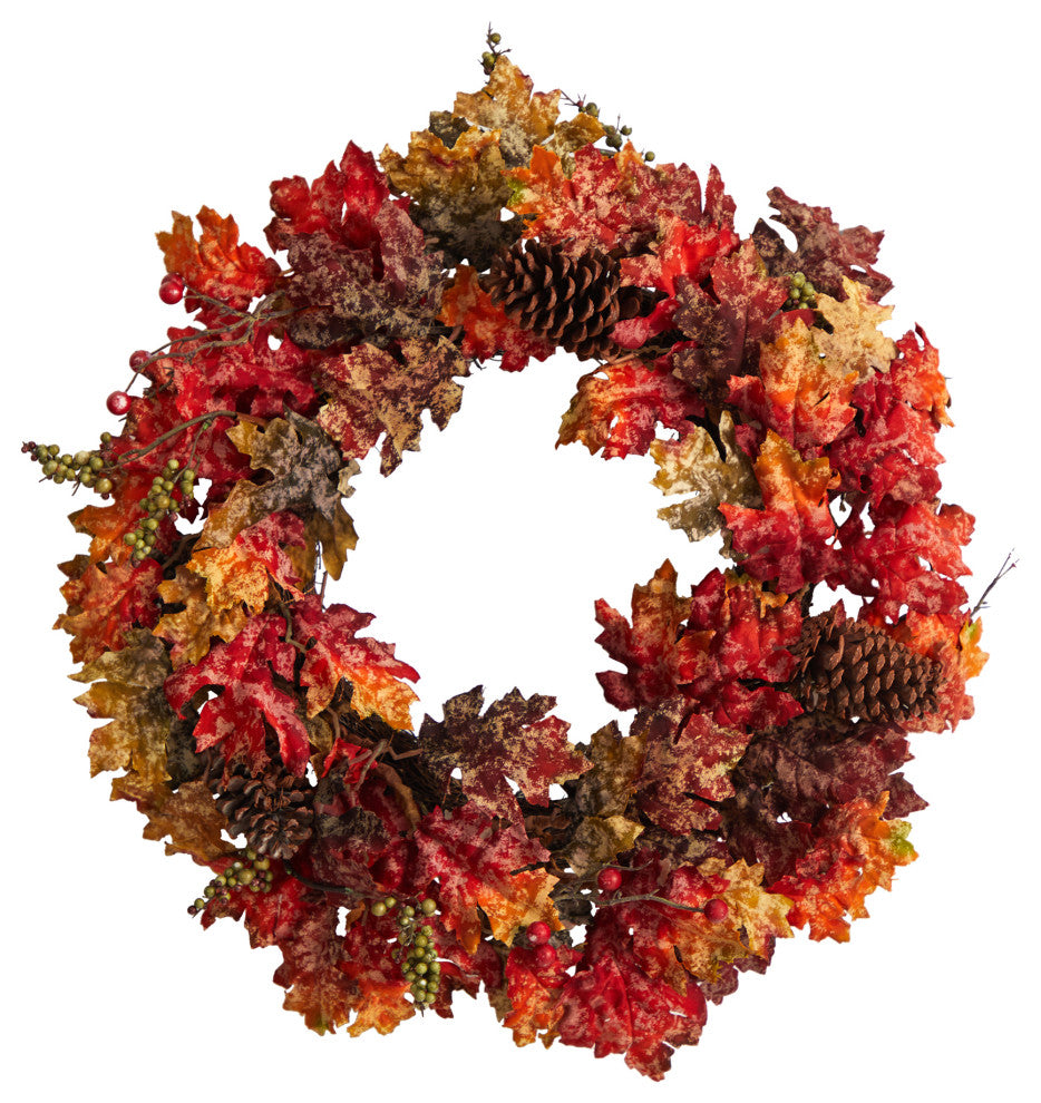 W1255 24 Autumn Maple, Berries and Pinecone Fall Artificial Wreath