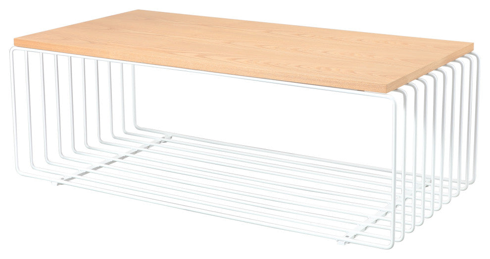 LeisureMod Walden Rectangular Coffee Table Powder Coated Steel Frame, White