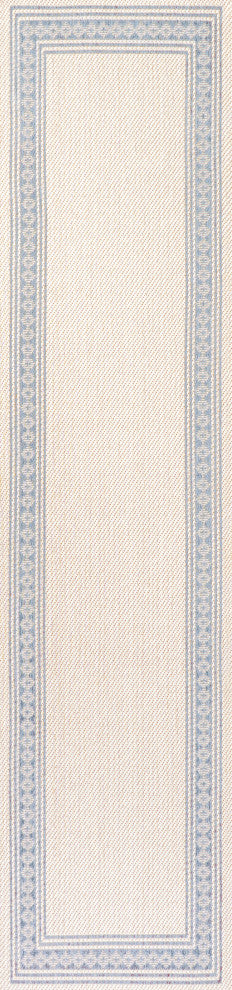 Lucia Classic Diamond Border Indoor/Outdoor Area Rug, Cream/Blue, 2x8