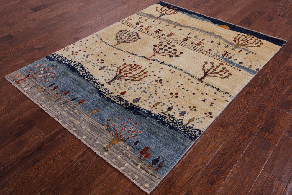 5' 0" X 6' 6" Persian Gabbeh Tribal Hand-Knotted Wool Rug - Q12425