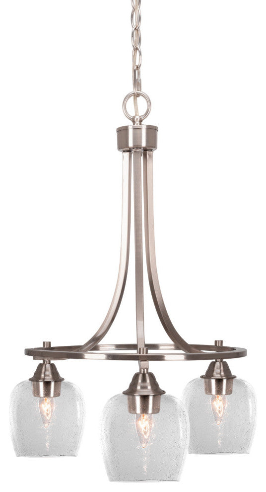 Paramount Downlight 3-Light Chandelier, Brushed Nickel, 6" Clear Bubble Glass
