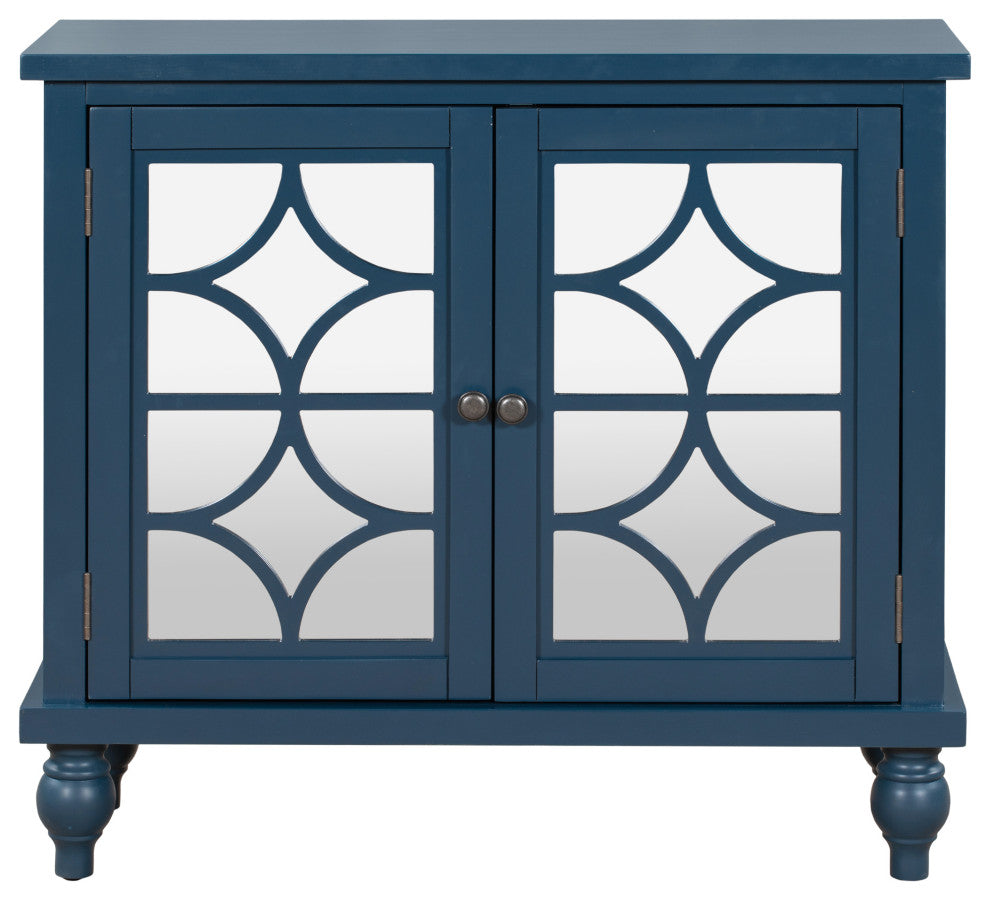 Wood Double Mirrored Door Accent Cabinet with Adjustable Shelf, Blue, 35" X 14"