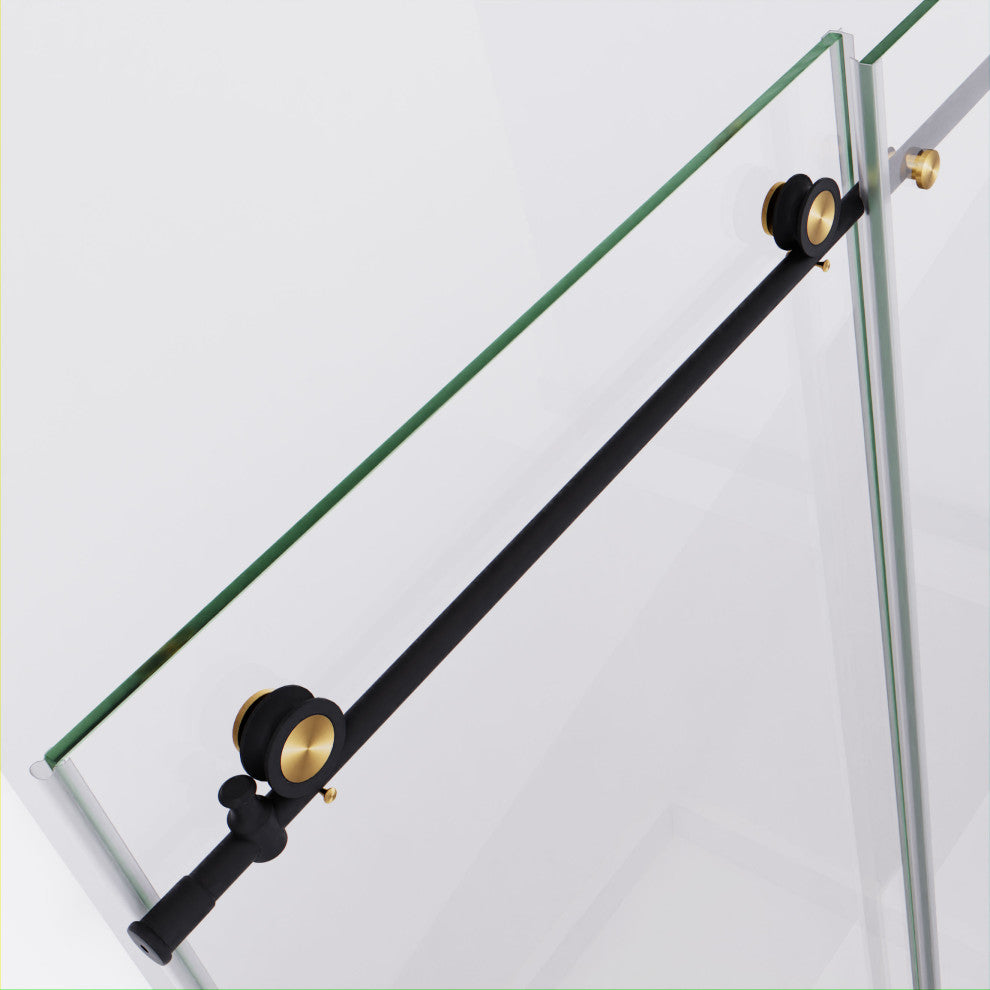 Madam 76-in. x 48-in. Frameless Sliding Shower Door, Matte Black/Brushed Gold
