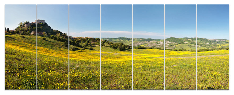 Italian Castle of Rossena, Landscape Canvas Art Print, 83"x32", 7 Panels