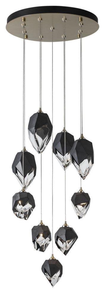 Chrysalis 9-Light Mixed Crystal Pendant Modern Brass Finish- Long, Black Crystal