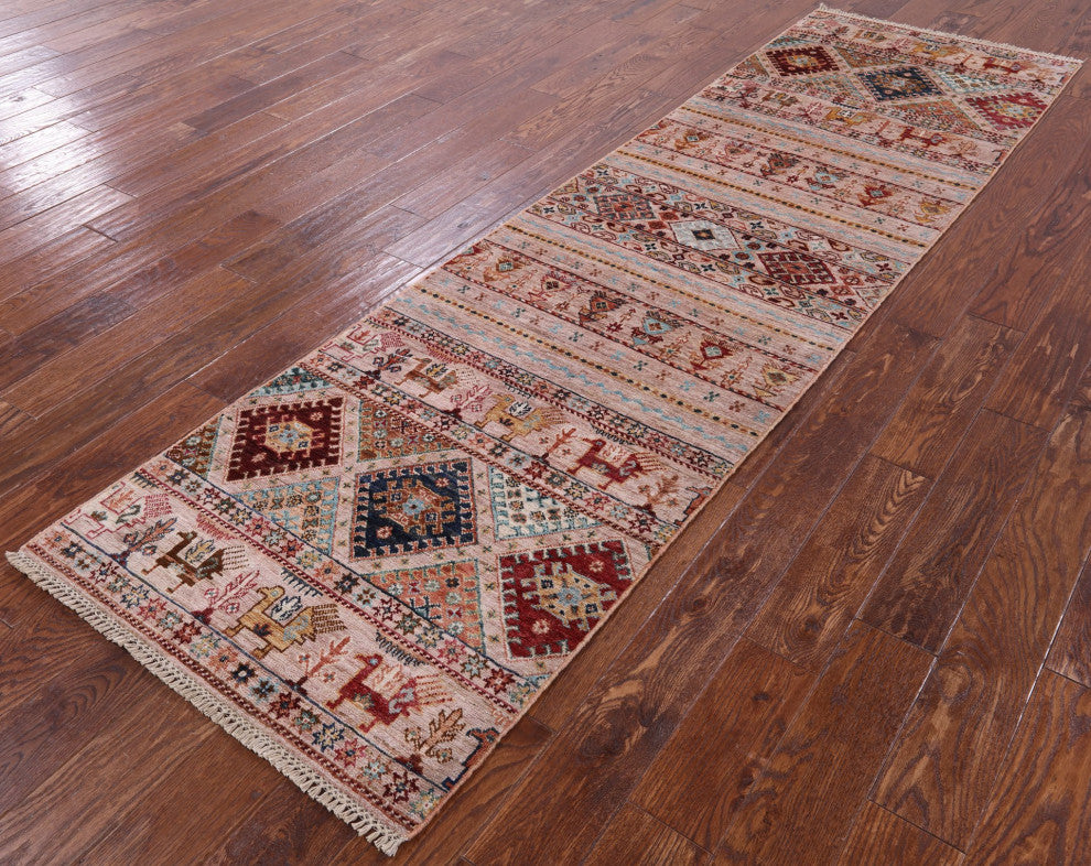 Hand Knotted Tribal Persian Gabbeh Wool Runner Rug 2' 9" X 9' 10" Q8397