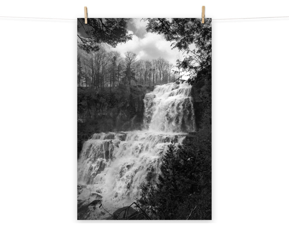 Chittenango Falls Landscape Photo Black and White Unframed Wall Art Print, 12" X 18"