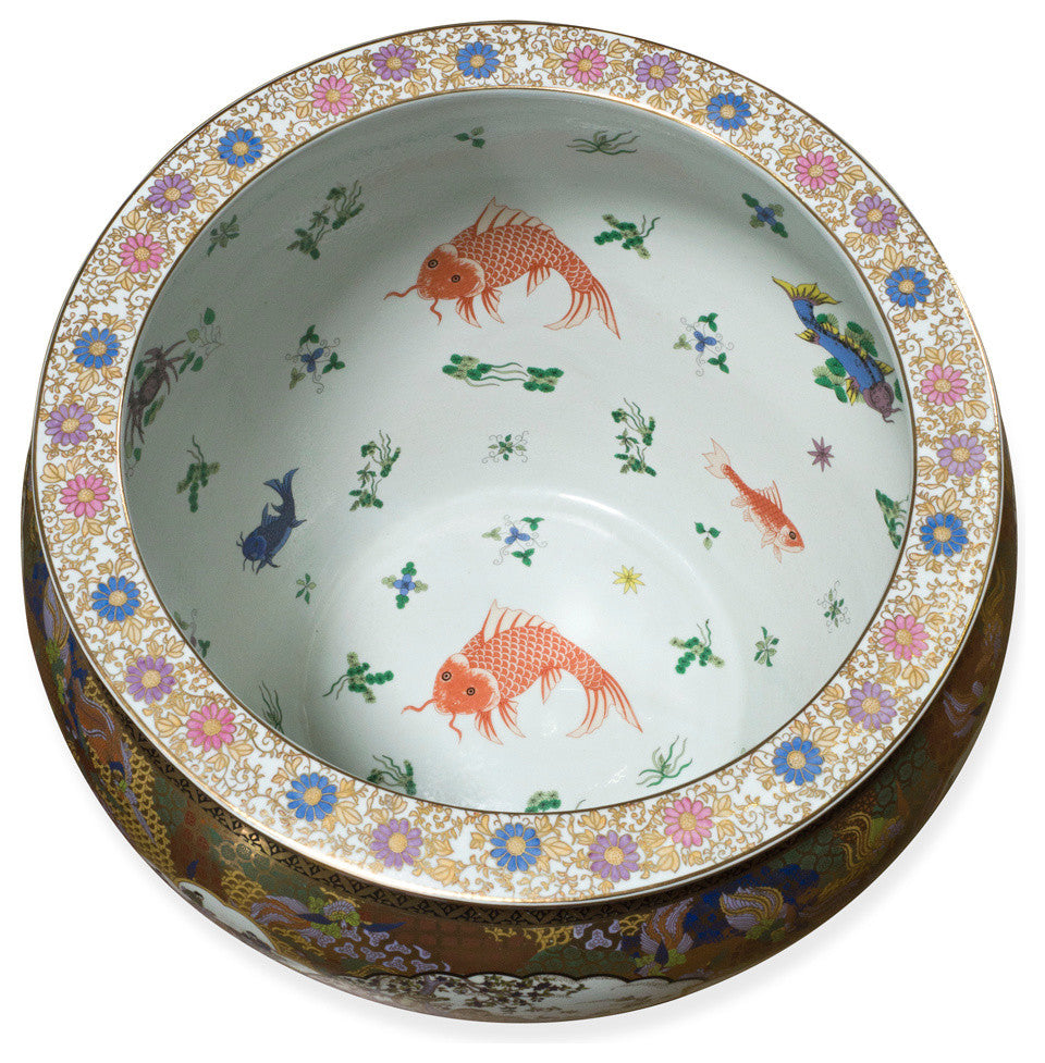 Satsuma Style Porcelain Fishbowl Planter, Without Stand