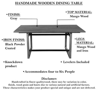 72" Dining Table Rectangular Mango Wood Top Metal Interlocked Base Brown Gray
