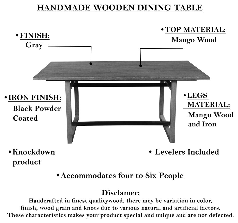 72" Dining Table Rectangular Mango Wood Top Metal Interlocked Base Brown Gray