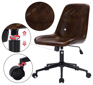 Faux Leather Black Base Swivel Desk Chair, Dark Brown