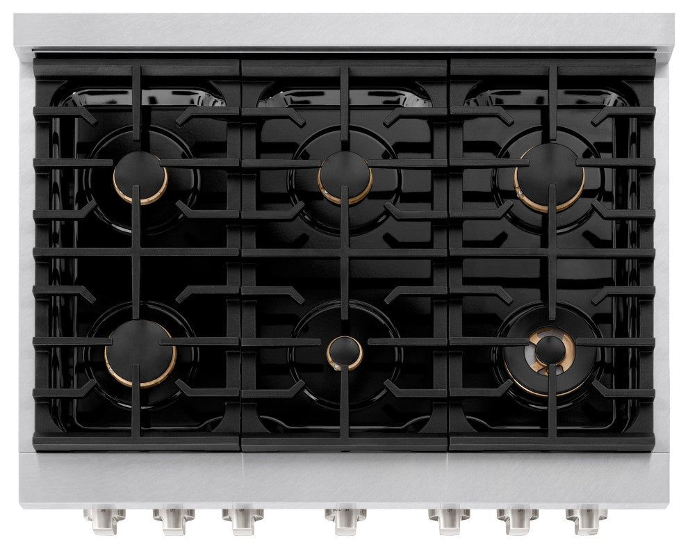 ZLINE 36" Freestanding Gas Range, DuraSnow Steel With Brass Burners SGRS-BR-36
