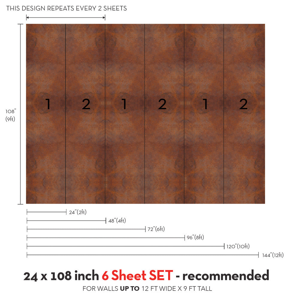 Rustic Industrial Vinyl Peel and Stick Mural, 24"x108", 6 Pack