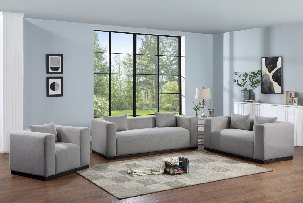 Alfie Linen Textured Fabric Upholstered Loveseat, Grey