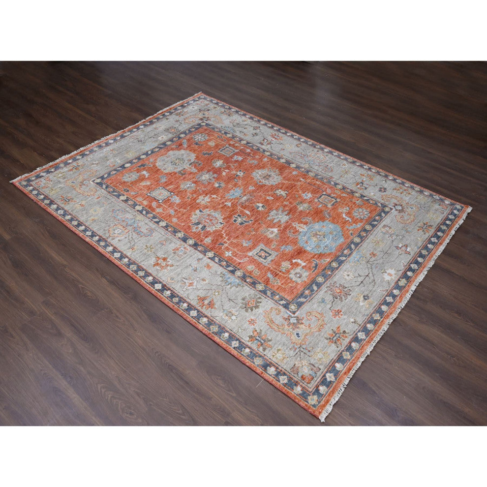Rust Red Hand Knotted Oushak Design Extra Soft Wool Oriental Rug, 8'10"x11'10"