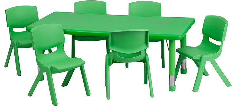 24''Wx48''L Green Plastic Height Adjustable Activity Table Set