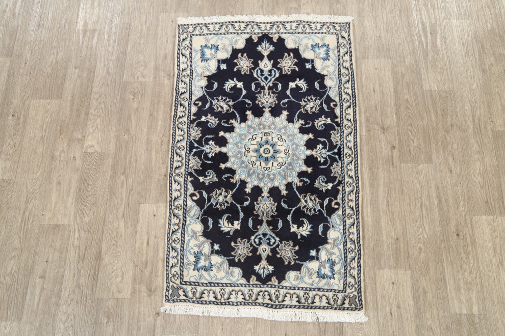 Nain Oriental Traditional Hand-Knotted Persian Area Rug, Blue, 4'7"x2'10