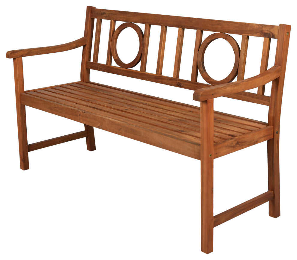 Apollo 51.2" 3-Seat Circle-Back Acacia Wood Outdoor Garden Patio Bench, Teak