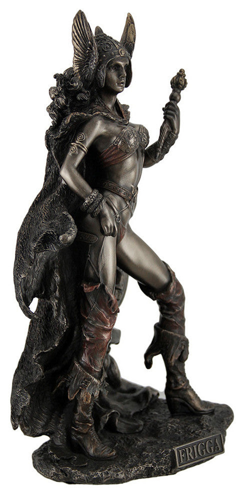 Frigga Norse Goddess of Love Marriage and Destiny Standing Near Spindle Statue