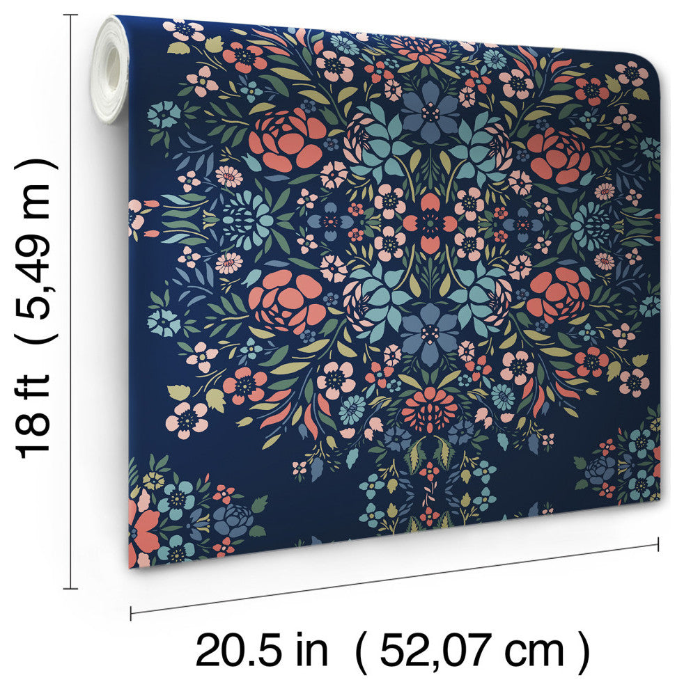 Blue Medallion Floral Peel & Stick Wallpaper