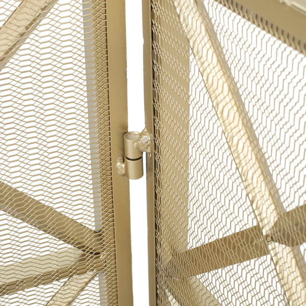 GDF Studio Mandralla 3-Paneled Iron Fireplace Screen, Gold