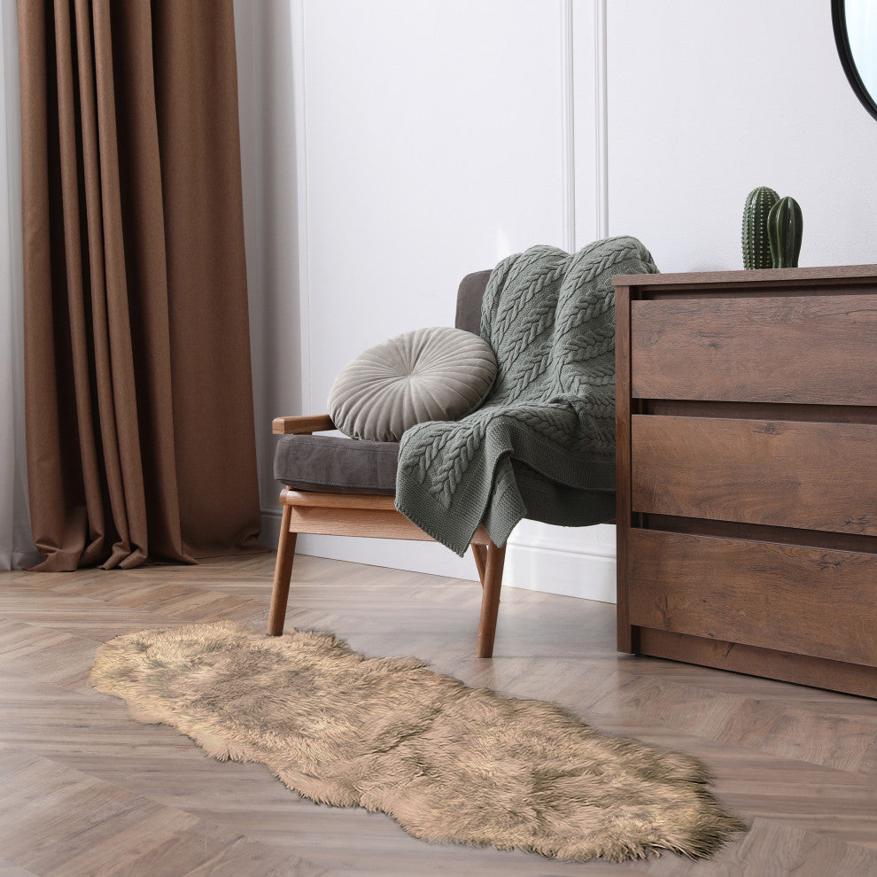 Milan Shearling Double Sheepskin Rug 2' X 6', Vole