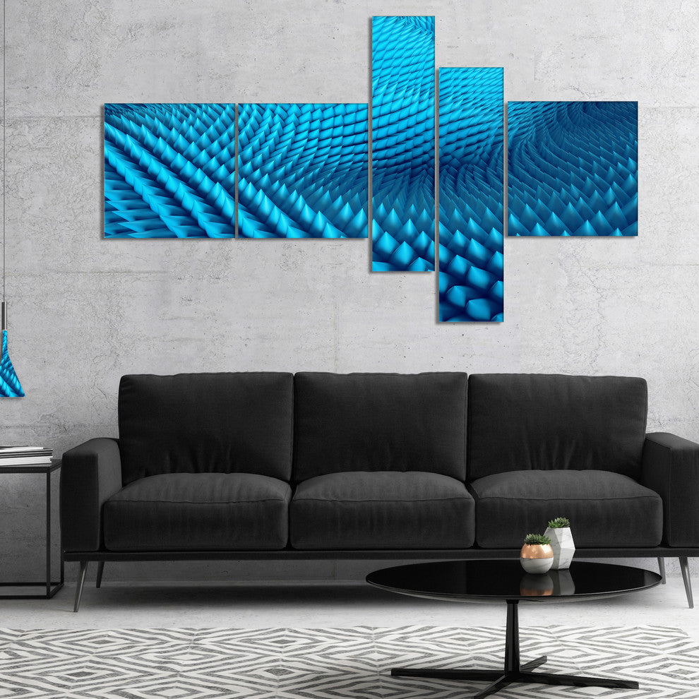 Abstract Blue Wavy Background, Abstract Canvas Wall Art, 60"x32", 5 panels
