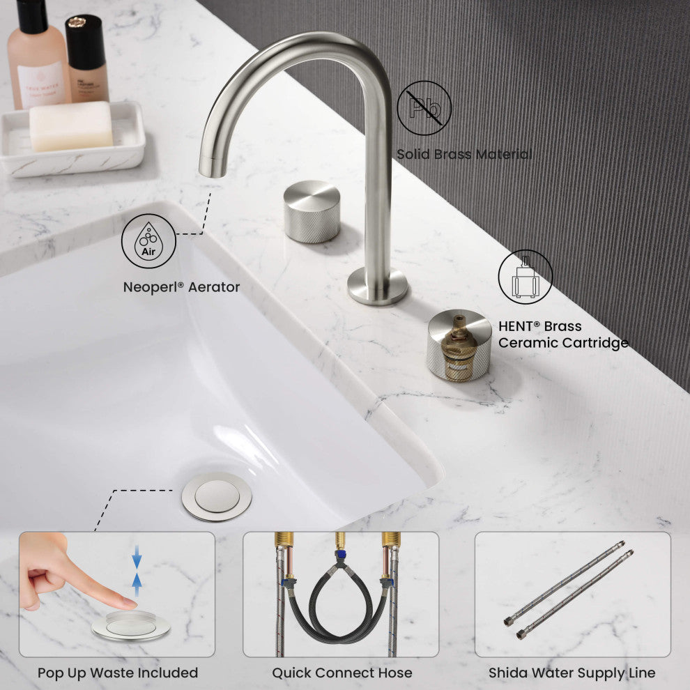 Circular X 8" Bathroom Sink Widespread Faucet with Drain Assembly, Brushed Nickel