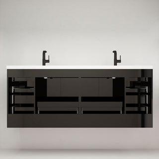 Carla 84" Freestanding Bathroom Vanity With Double Sink, Gloss Black